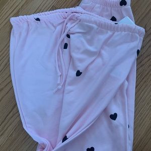 Chaser fleece pink heart sweatpants jogger Sz L